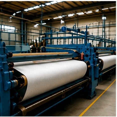 Industrial fabric rolling machine in a textile factory